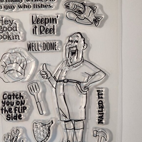 #65 Stamp Set Funny Man Birthday Fishing Grilling Chef Tools Hunting - Picture 3 of 6